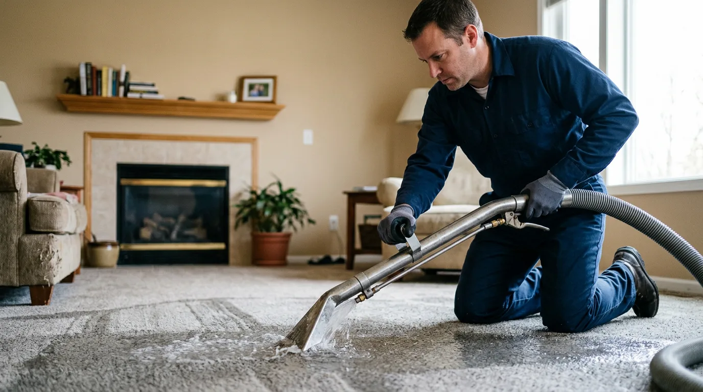 Water damage restoration technician working in a home in Mississippi